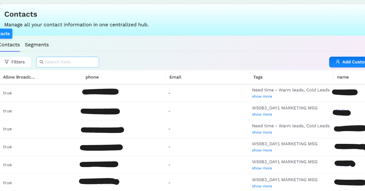 Contact segmentation in Whatsapp API